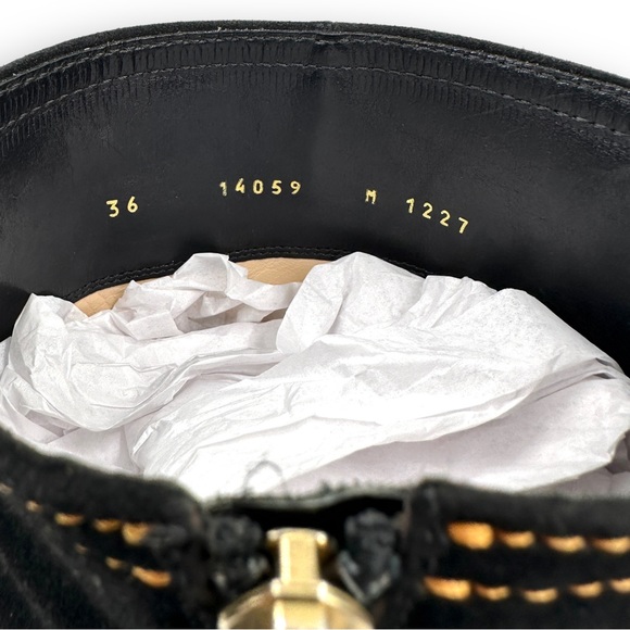 Bruno Magli Black Suede Orange Stitch Tall Block Heel Boots sz 36 - Picture 11 of 11